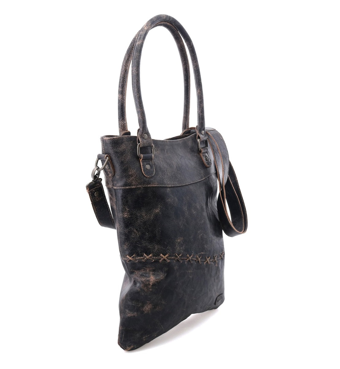 A black leather Celta tote bag with a strap from Bed Stu.