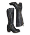 A pair of Charis black leather boots with zippers on the side, by Bed Stu.