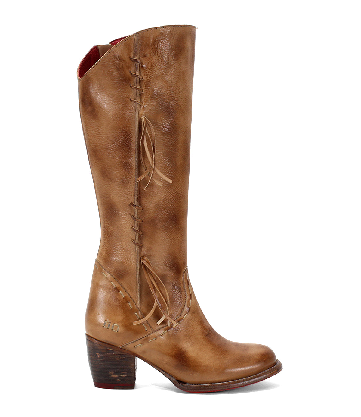 A women's tan Charis tall boot with tassels by Bed Stu.