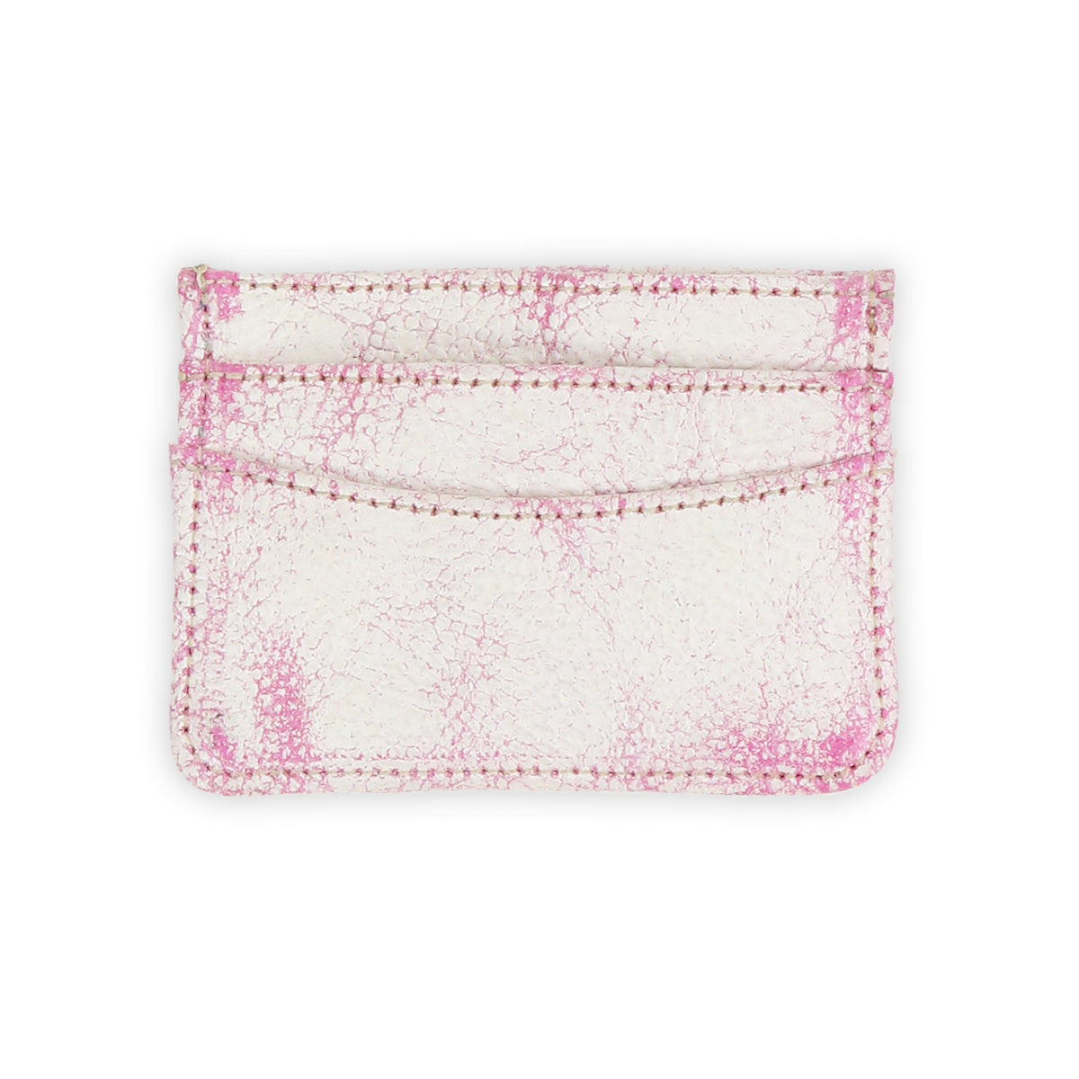 Compact and convenient, the Chuck by Bed Stu is a white and pink textured cardholder featuring two slots with a stitched border design.