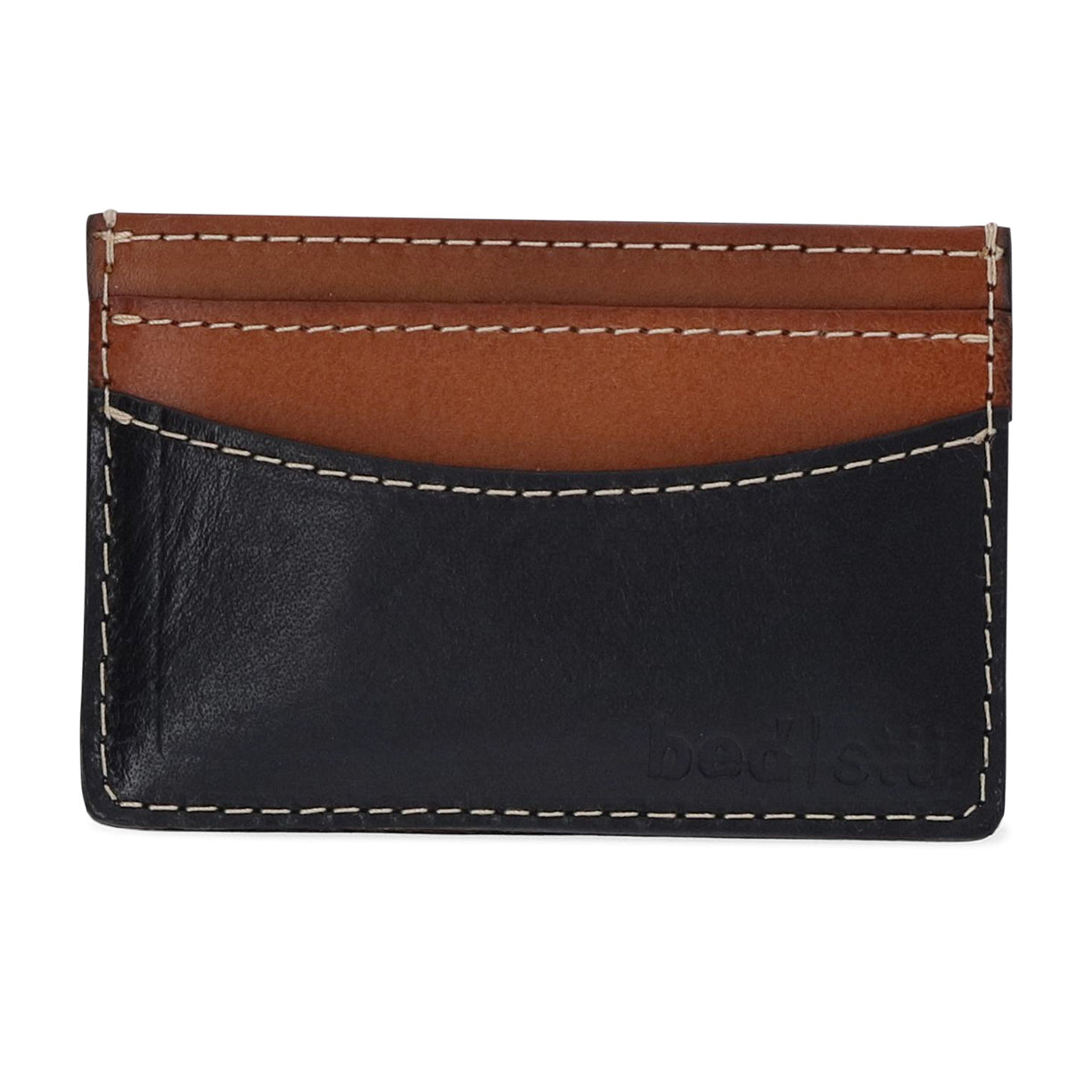 A black and tan leather Bed Stu card holder named Chuck.