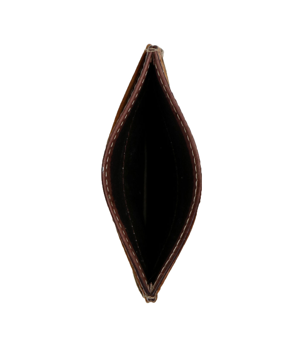 A compact brown Bed Stu Chuck card wallet with stitching.