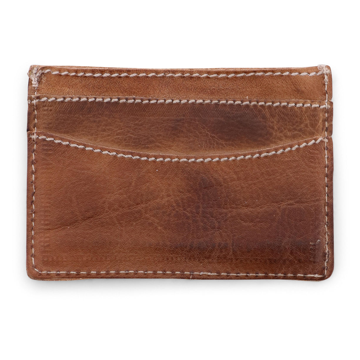 A Chuck brown leather card holder by Bed Stu on a white background.