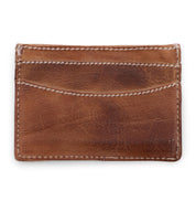 A Chuck brown leather card holder by Bed Stu on a white background.