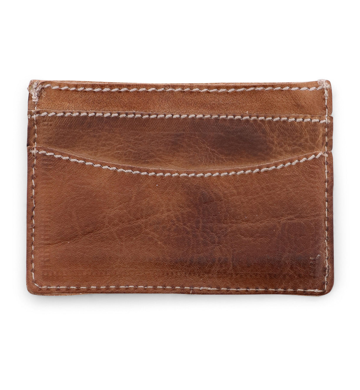 A Chuck brown leather card holder by Bed Stu on a white background.