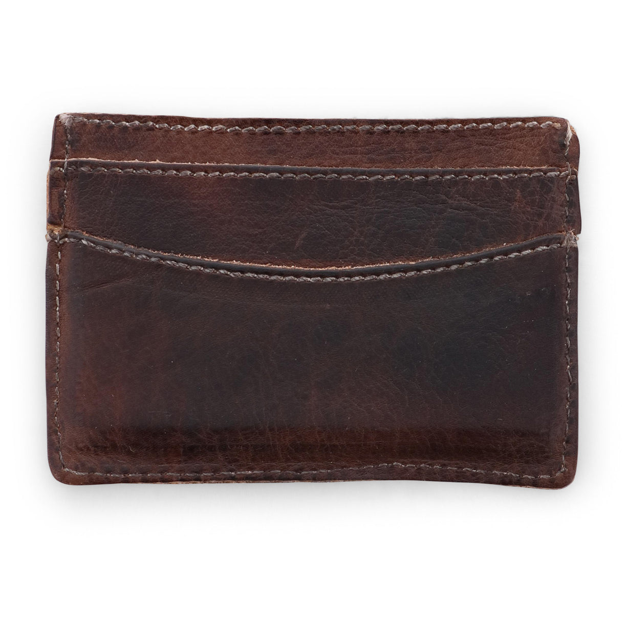 A Chuck by Bed Stu brown leather card holder on a white background.