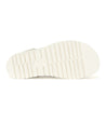 White sole of Clancy white leather sandals by Bed Stu.