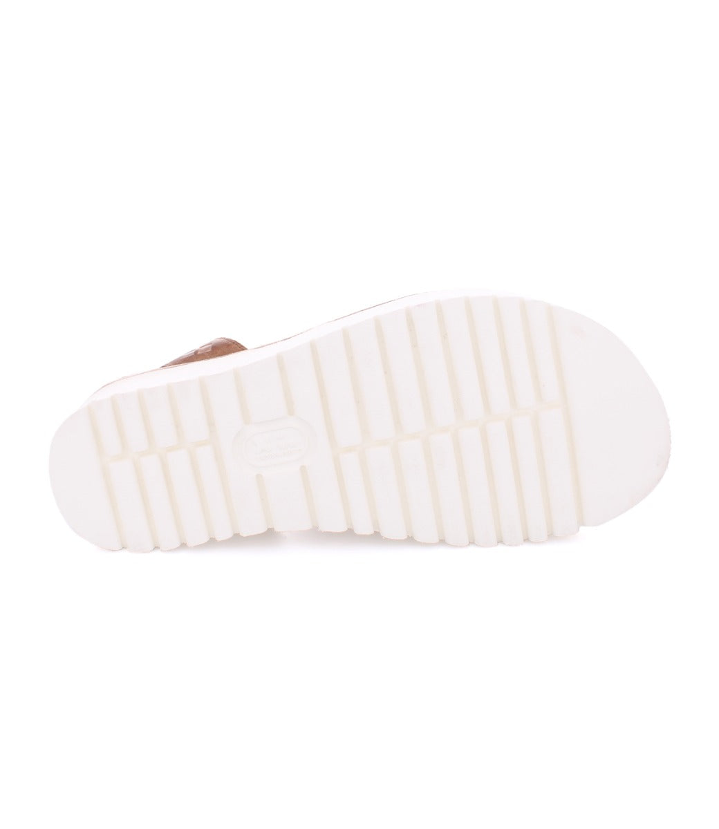 White sole of Clancy sandals by Bed Stu, made of tan leather.