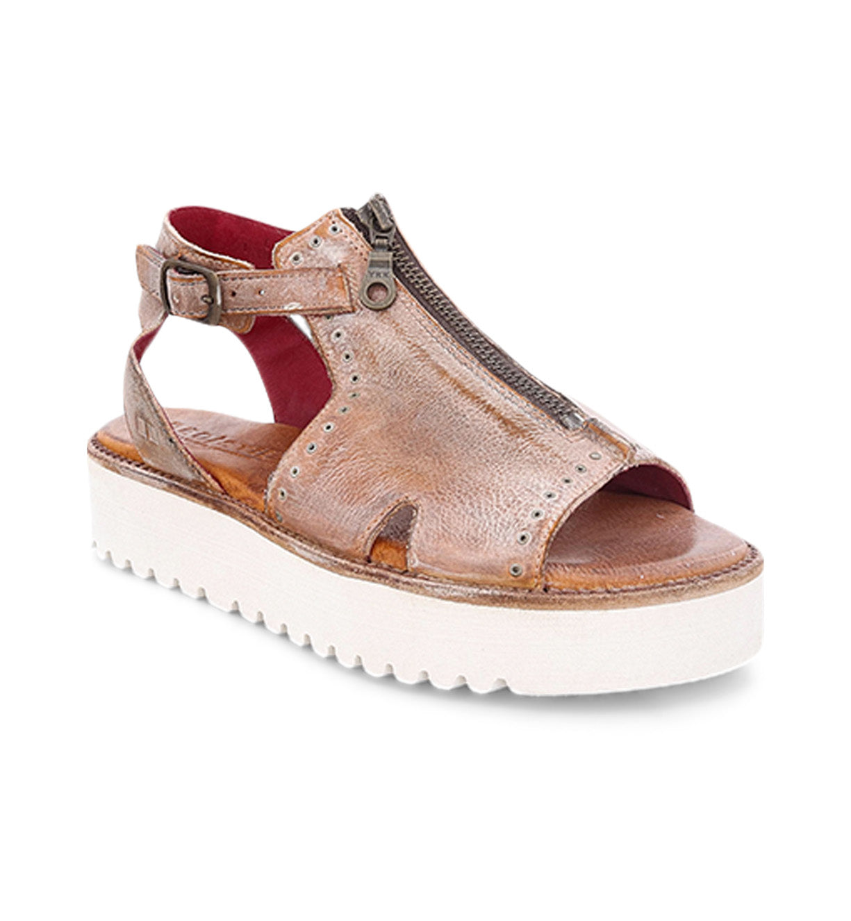 A Clancy tan pure leather sandal with white sole by Bed Stu.