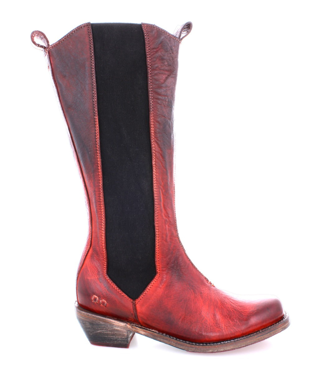 A women's Clarisse red leather boot with a black sole by Bed Stu.