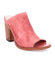 A women's pink leather Clavel mule with wooden heel by Bed Stu.