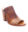 A women's Clavel brown leather mule with a wooden heel, by Bed Stu.