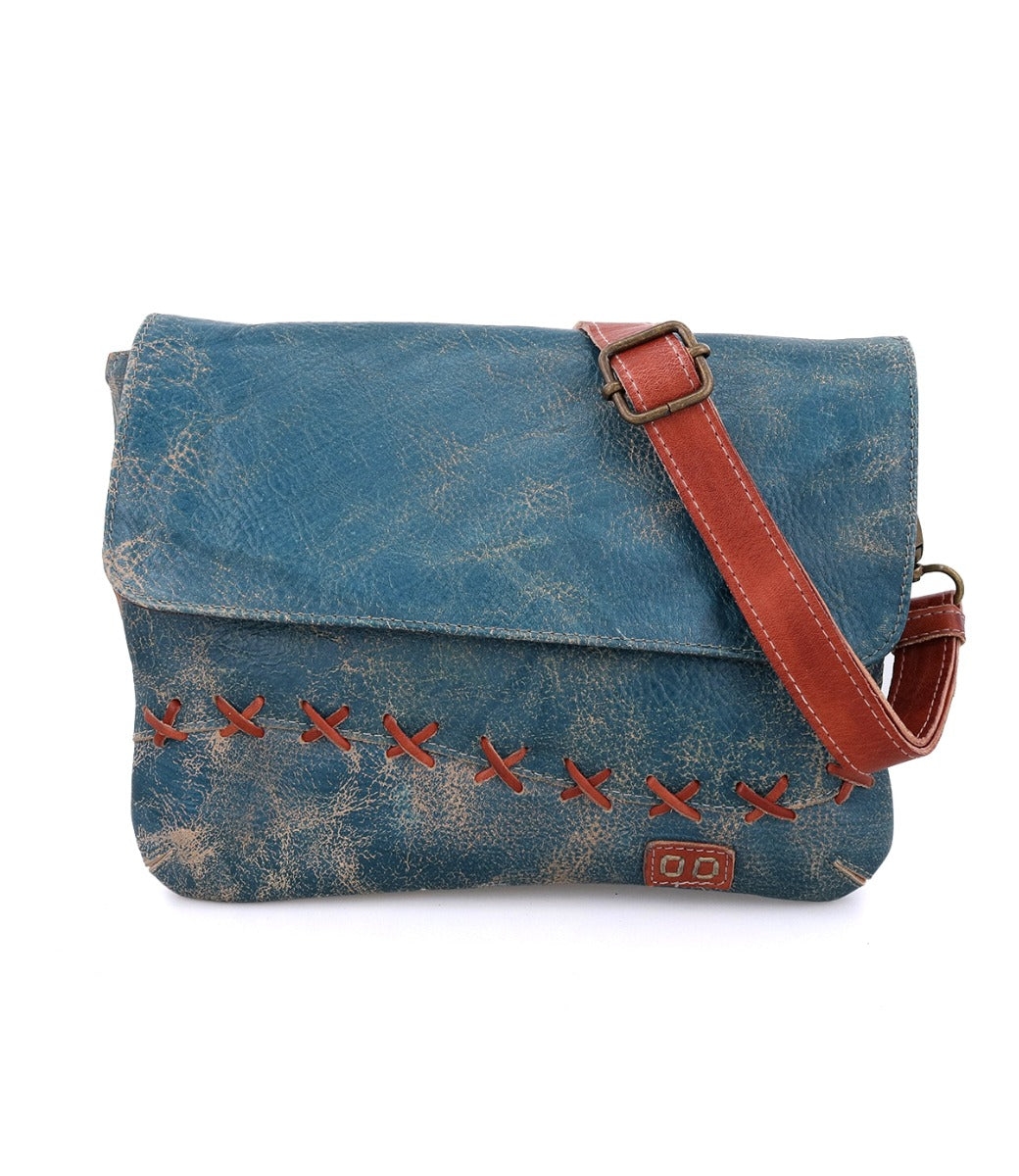 A blue and red leather Cleo crossbody bag by Bed Stu.