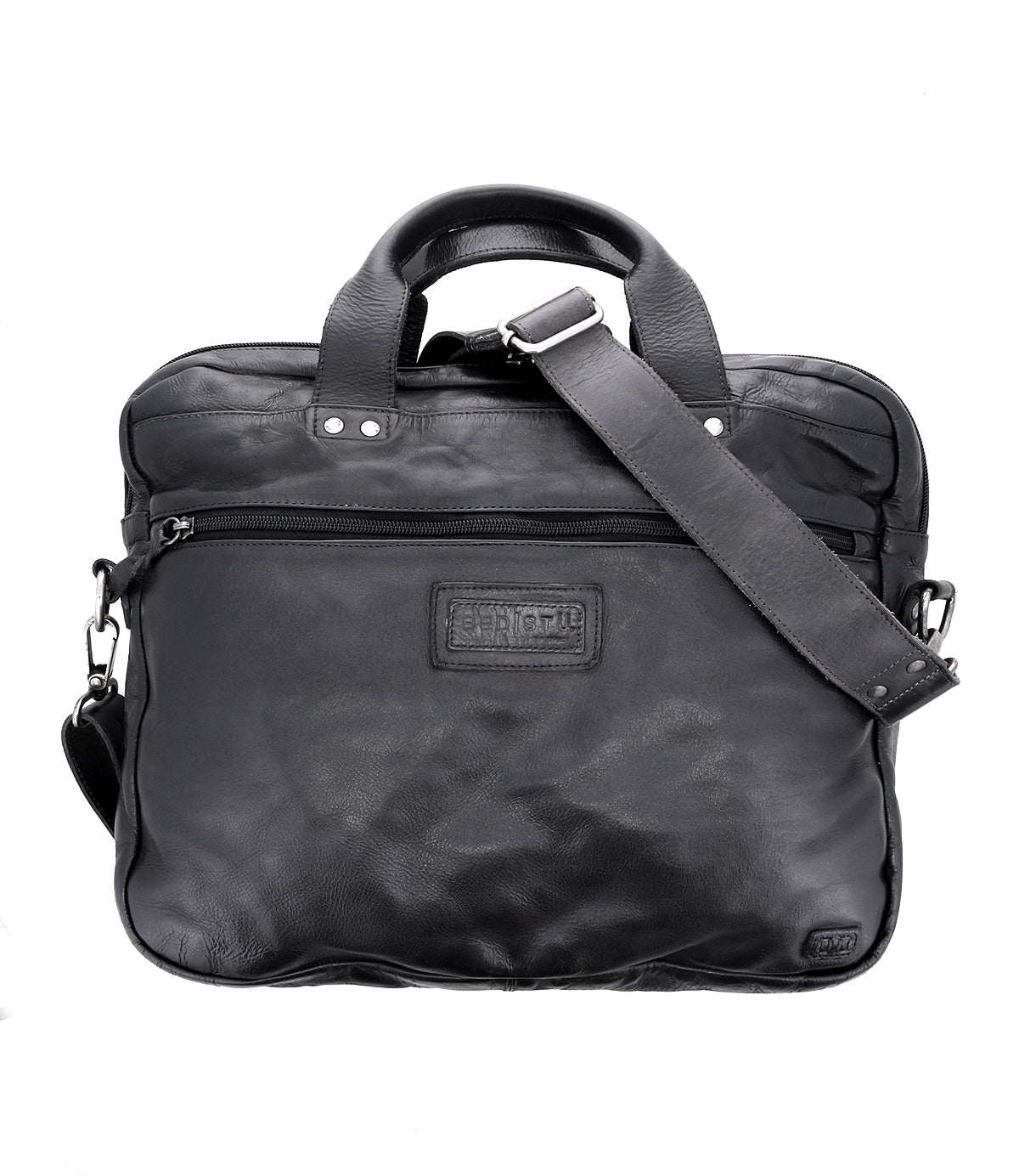 A Conclusion by Bed Stu vegetable-tanned leather laptop bag on a white background.