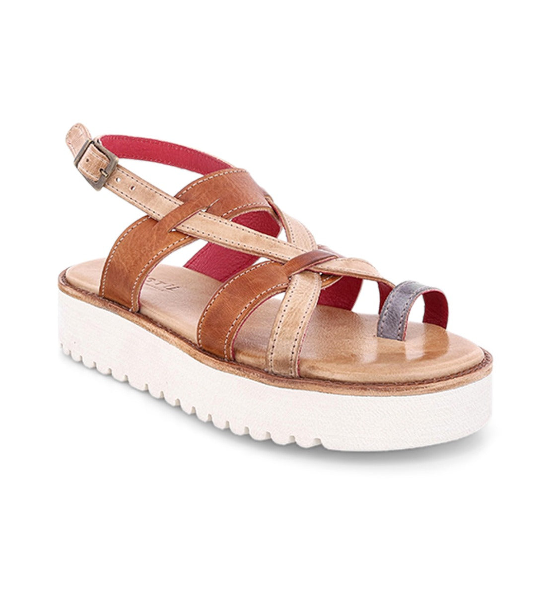 A Bed Stu Crawler women's sandal with two straps and a white sole.