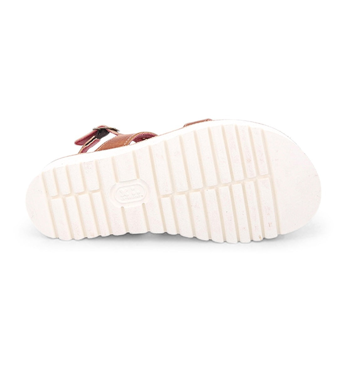 A pair of Bed Stu sandals with white straps and a white sole.