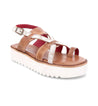 A women's Bed Stu sandal with straps and a white sole.