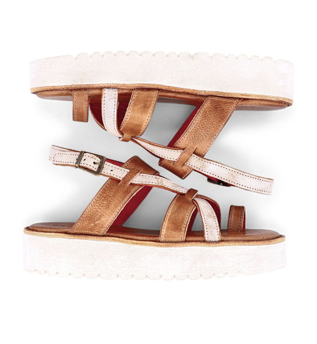 A pair of Bed Stu Crawler sandals with straps.