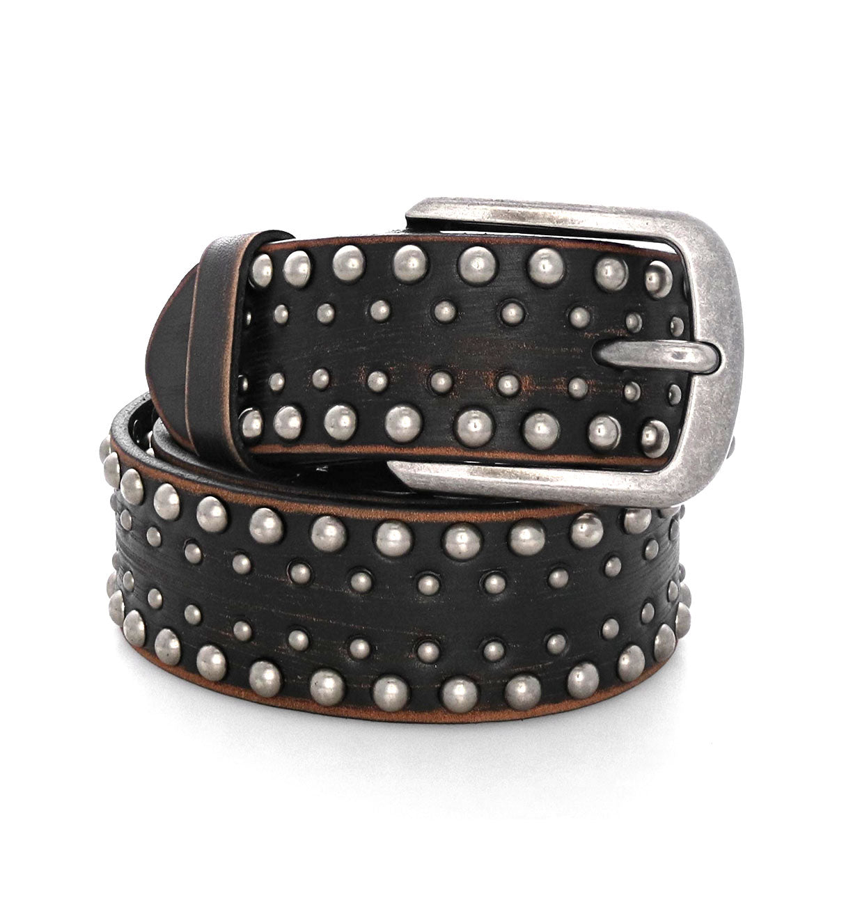 A Cristal black leather belt with silver studding by Bed Stu.