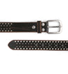 A pair of Cristal black leather belts with studding on them by Bed Stu.