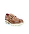 A men's brown leather shoe with two paisley-shaped buckles, the Dagny by Bed Stu.