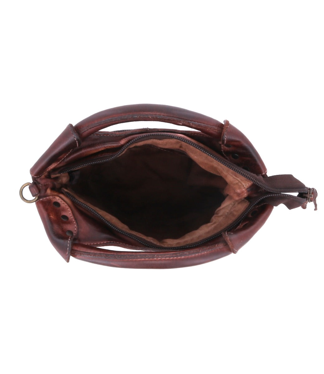 The inside of a brown Delilah leather bag by Bed Stu.