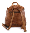A brown leather Delta backpack with straps and zippers made by Bed Stu.