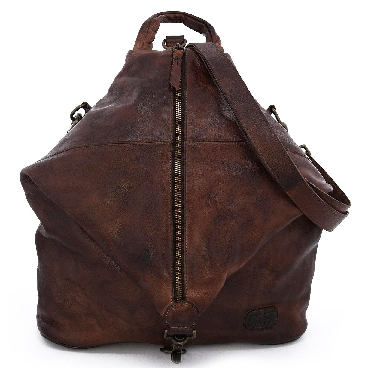 A Delta brown leather bag with a zippered closure from Bed Stu.