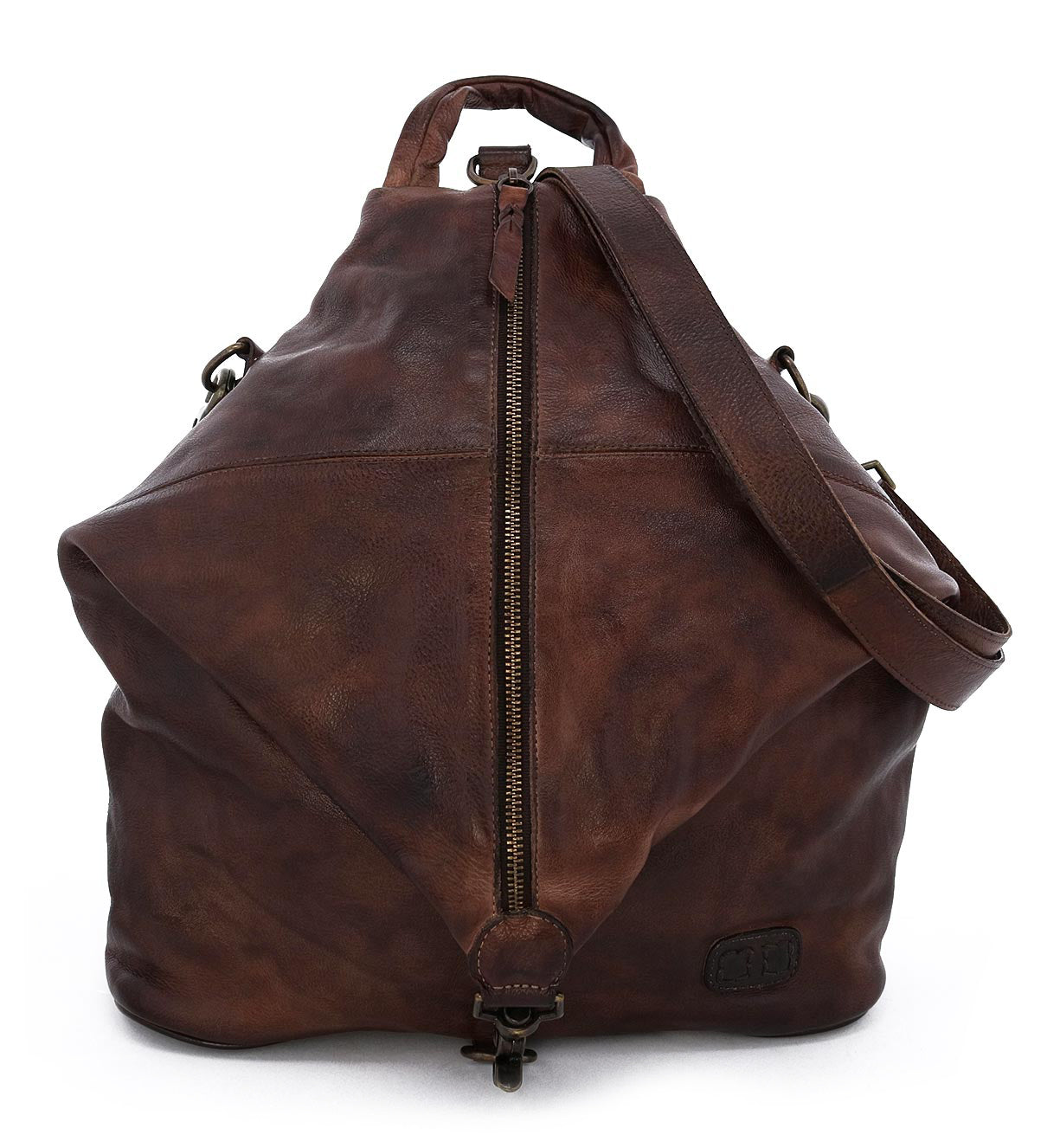 A Delta brown leather bag with a zippered closure from Bed Stu.