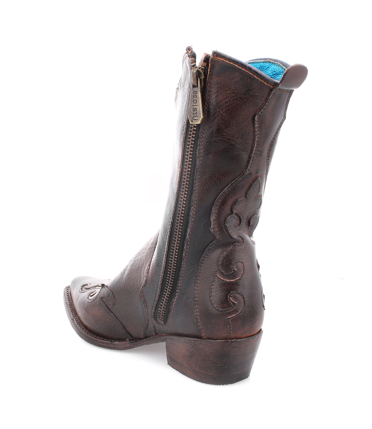 A western style Deuce women's brown cowboy boot with a zipper on the side from Bed Stu.