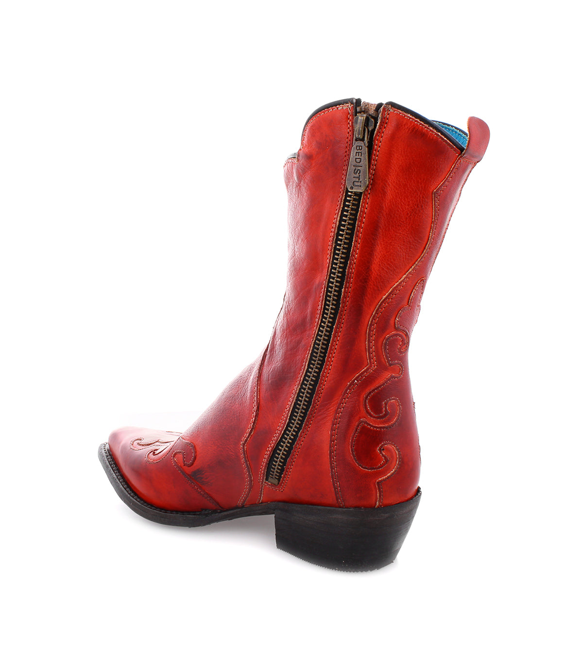 Bed Stu Deuce vegetable-tanned leather boots in a western style with a zipper on the side.
