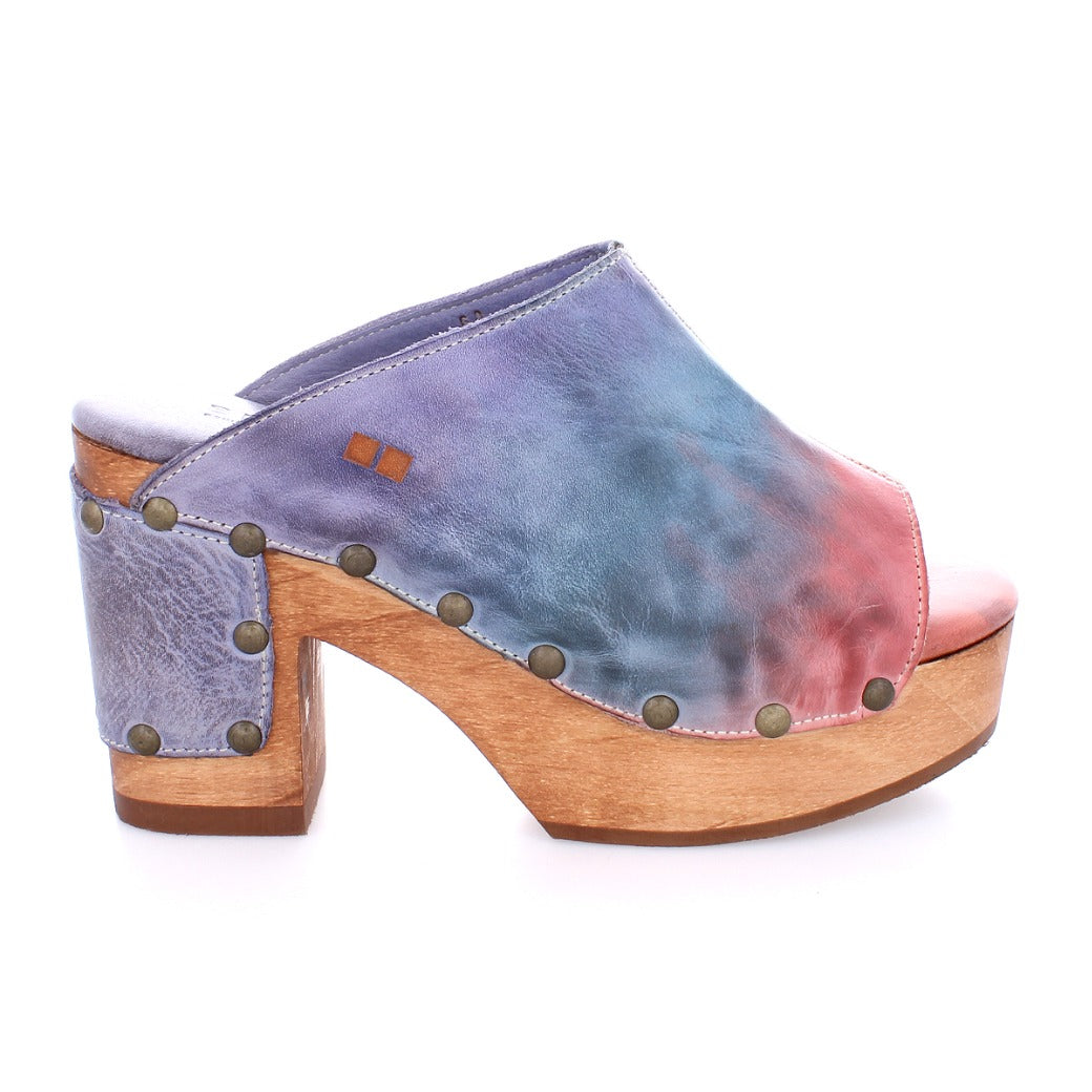 A Deva women's clog with a colorful dyed leather by Bed Stu.