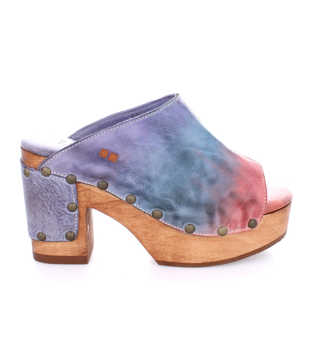 A Deva women's clog with a colorful dyed leather by Bed Stu.