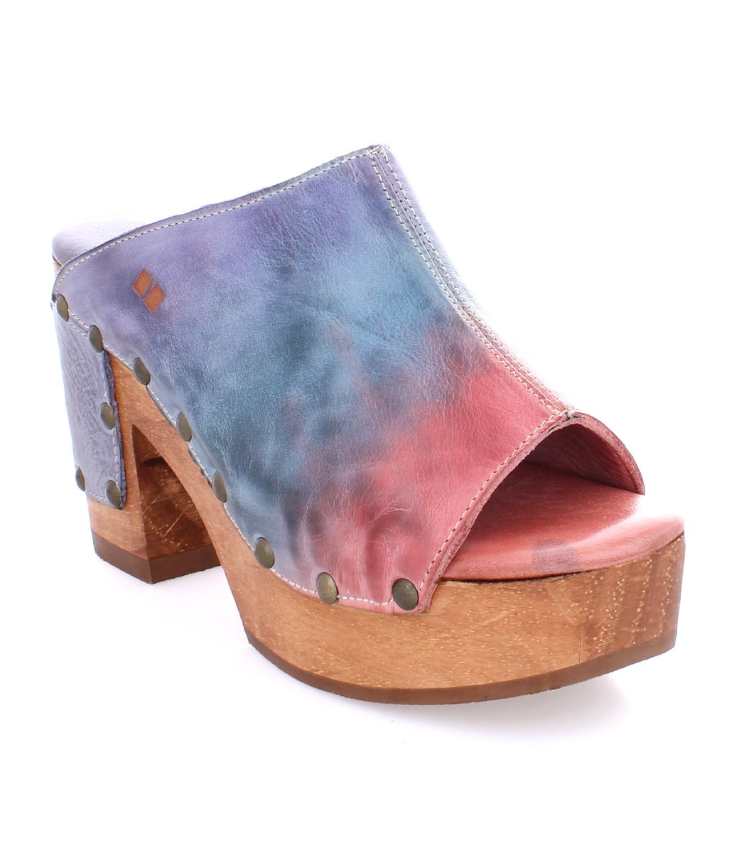 A women's Deva clog with a colorful tie dye pattern from Bed Stu.