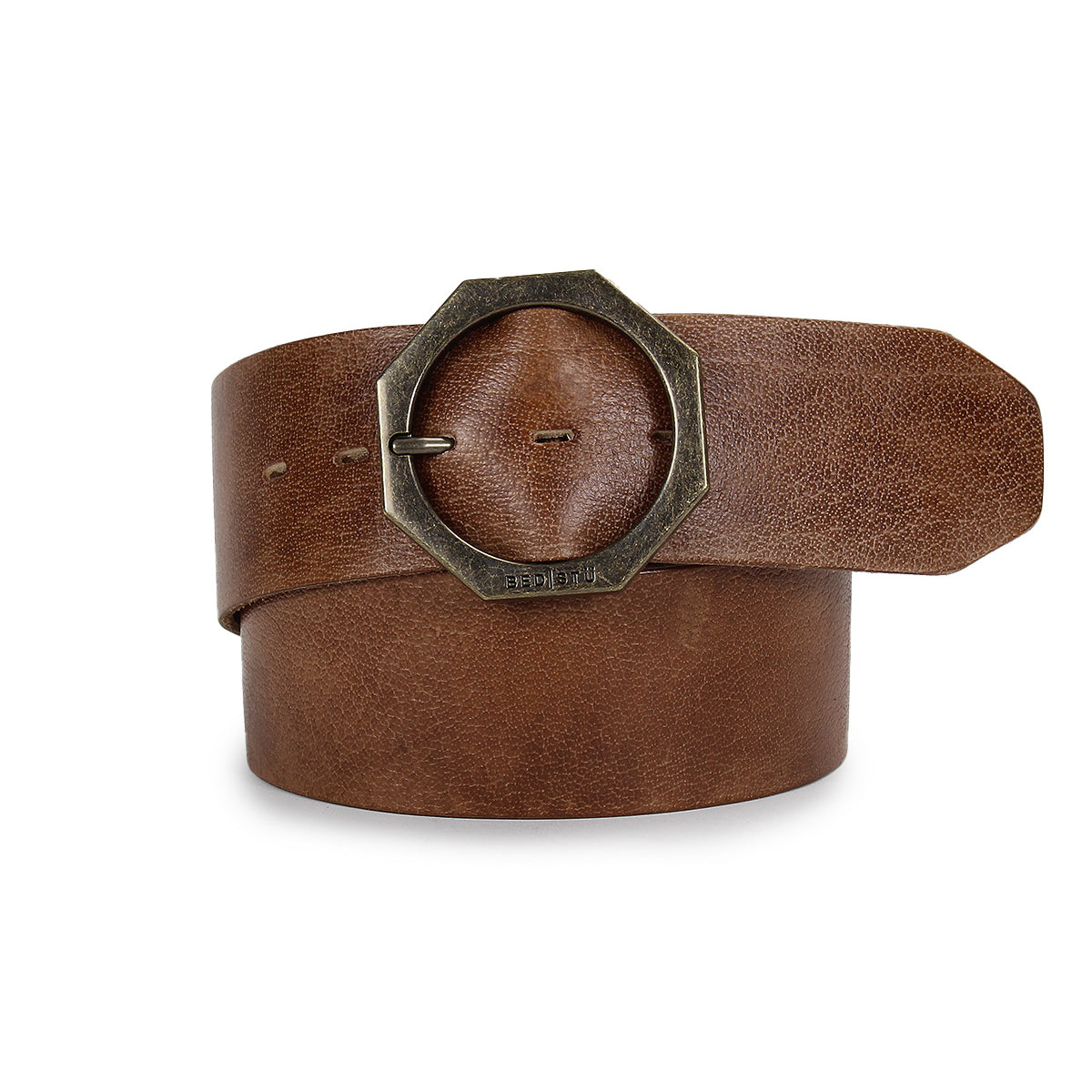 The Bed Stu Dreampath is a genuine leather belt with an octagon buckle, displayed on a crisp white background.