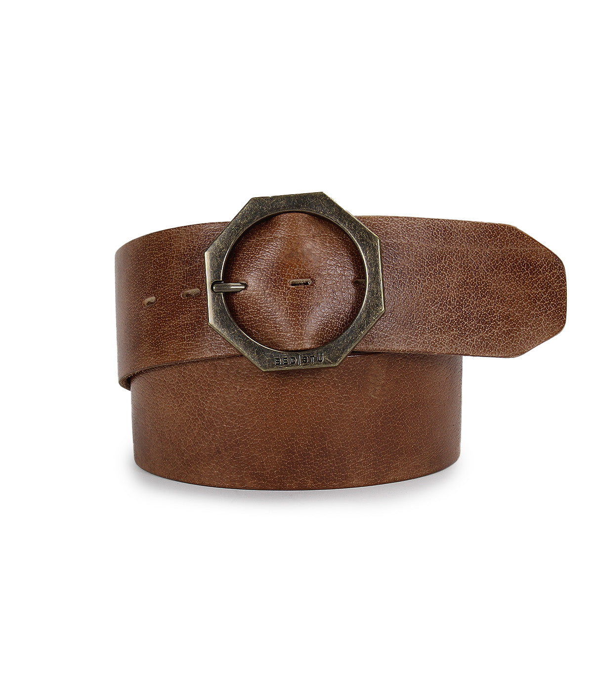 The Bed Stu Dreampath is a genuine leather belt with an octagon buckle, displayed on a crisp white background.