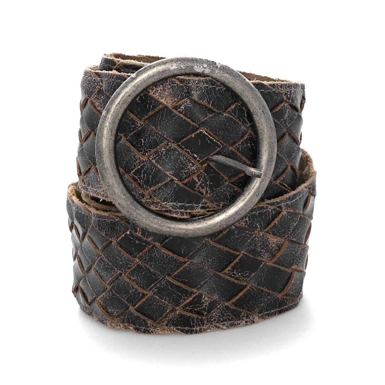 A Dreamweaver black leather belt with a metal buckle by Bed Stu.