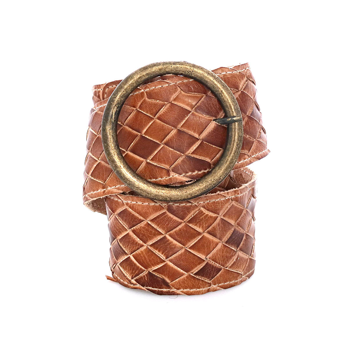 A Dreamweaver brown leather belt with a brass buckle by Bed Stu.
