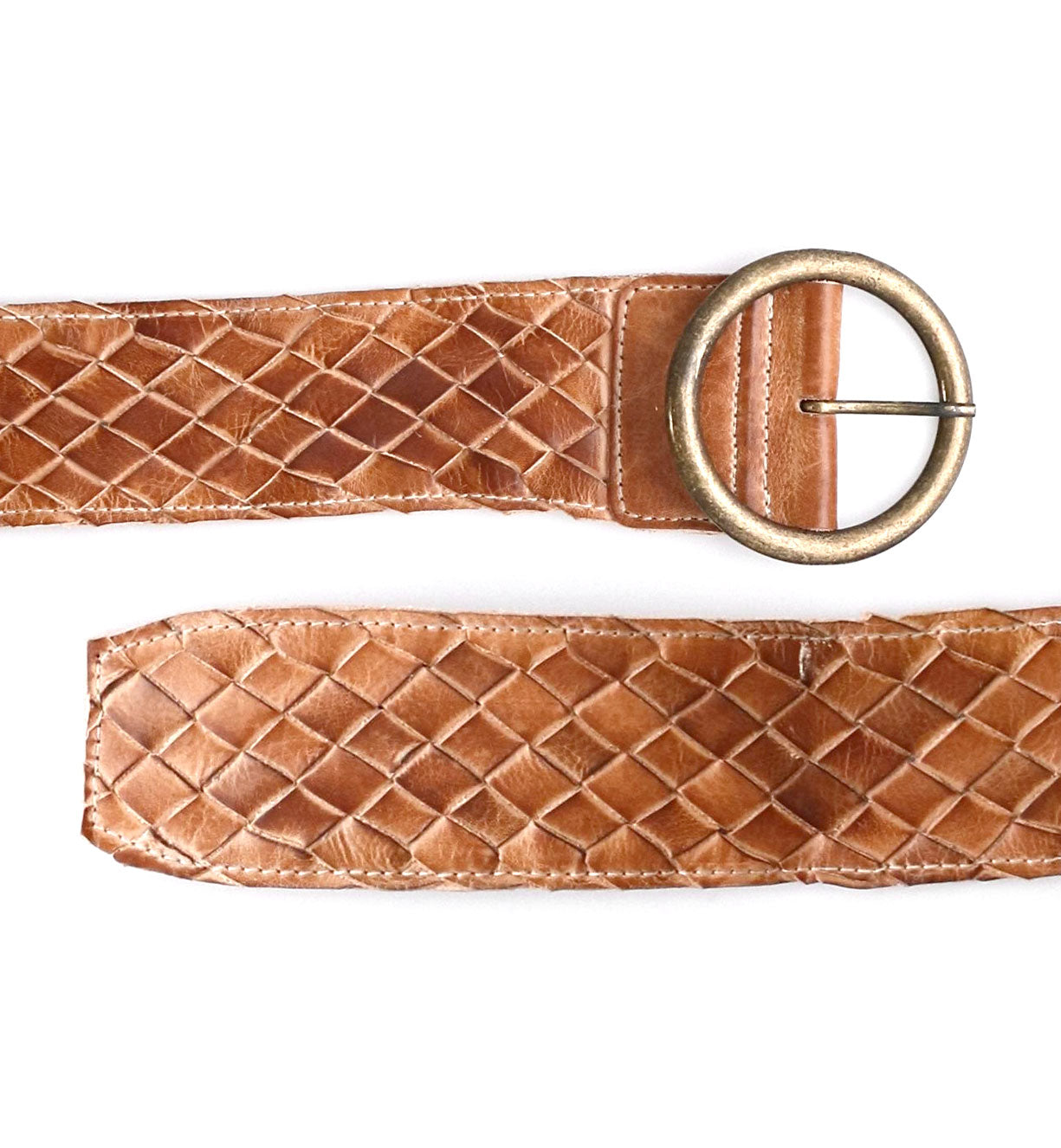 A Dreamweaver woven leather belt with a metal buckle, by Bed Stu.