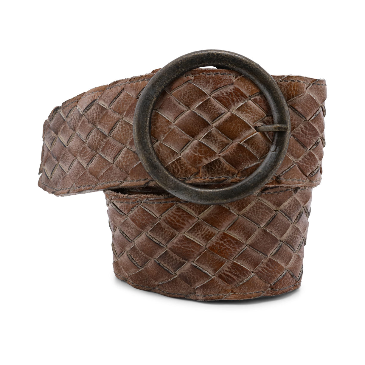 A Dreamweaver brown leather belt with a metal buckle by Bed Stu.