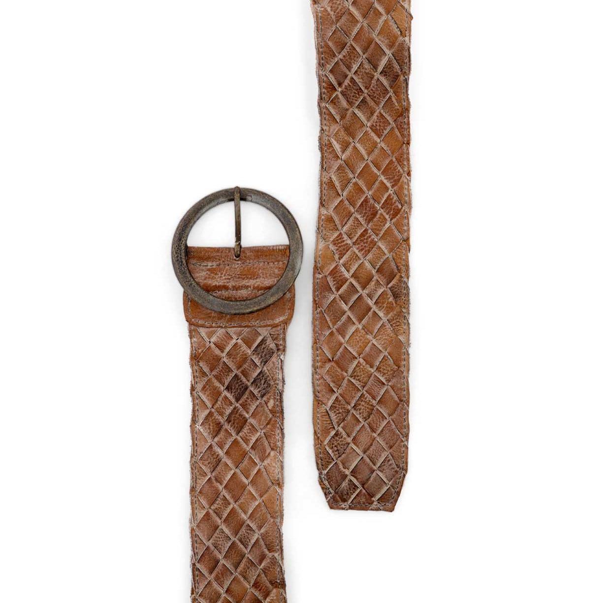 A Dreamweaver brown leather belt with a metal buckle from Bed Stu.