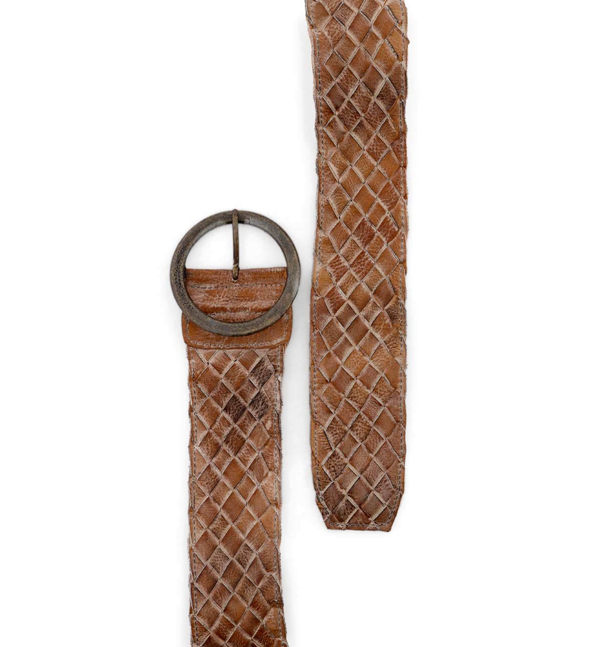 A Dreamweaver brown leather belt with a metal buckle from Bed Stu.