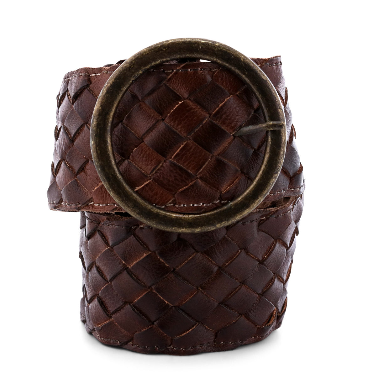 A Dreamweaver belt by Bed Stu, featuring a brown leather strap and a metal buckle.