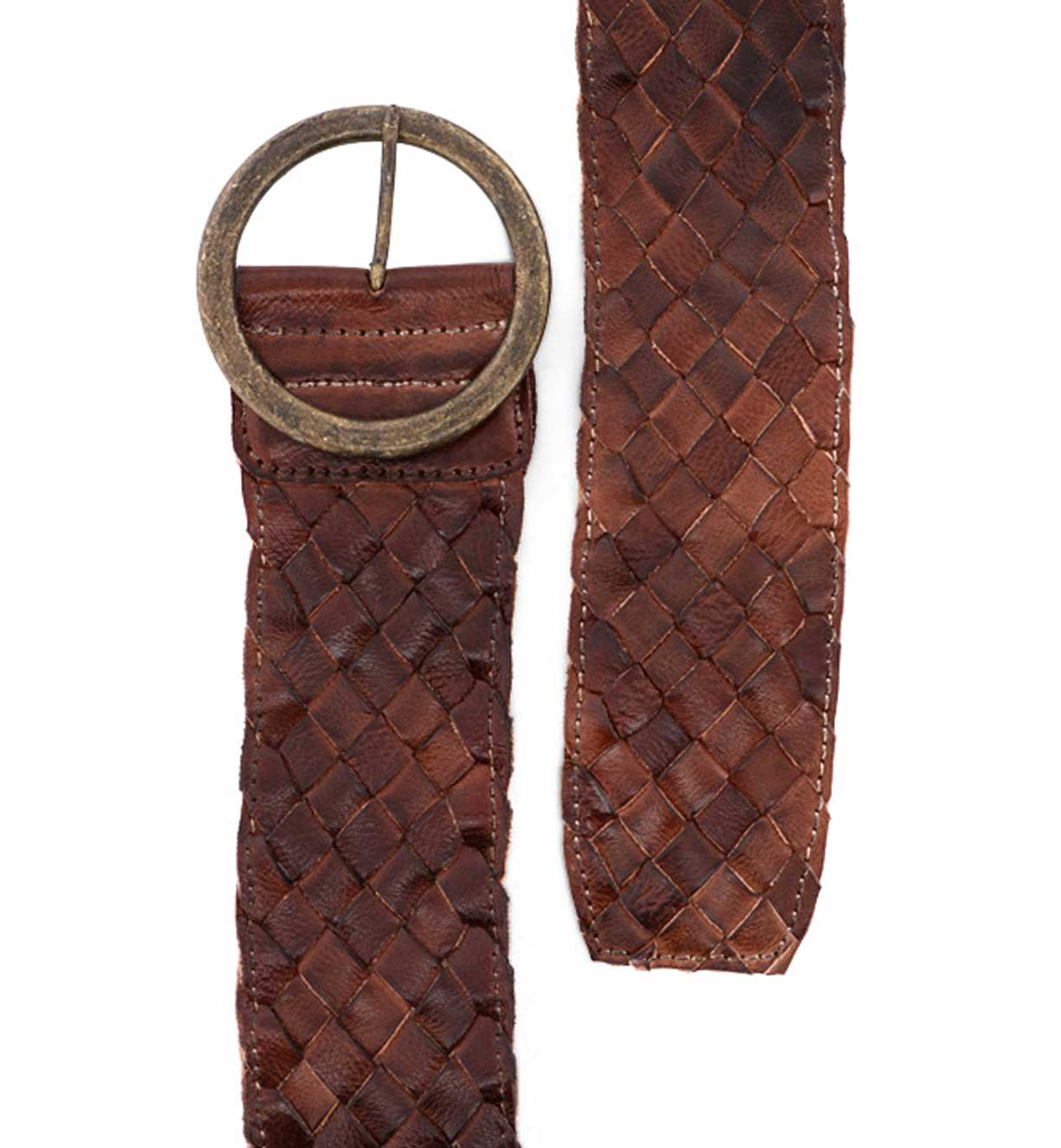 A Dreamweaver brown leather belt with a metal buckle by Bed Stu.