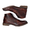 A pair of Bed Stu Dreck brown leather boots on a white background.