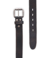 The Drifter by Bed Stu is a brown leather belt featuring a silver metal buckle and multiple holes for size adjustment. The leather's slightly worn texture offers a clean and solid appearance, making it an ideal dapper weekend accessory.