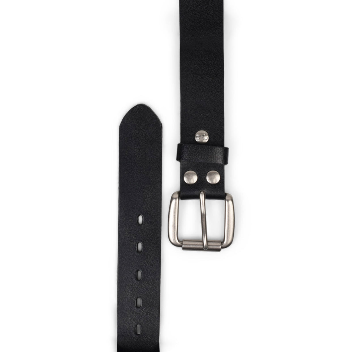 A Bed Stu Drifter black leather belt on a white background.