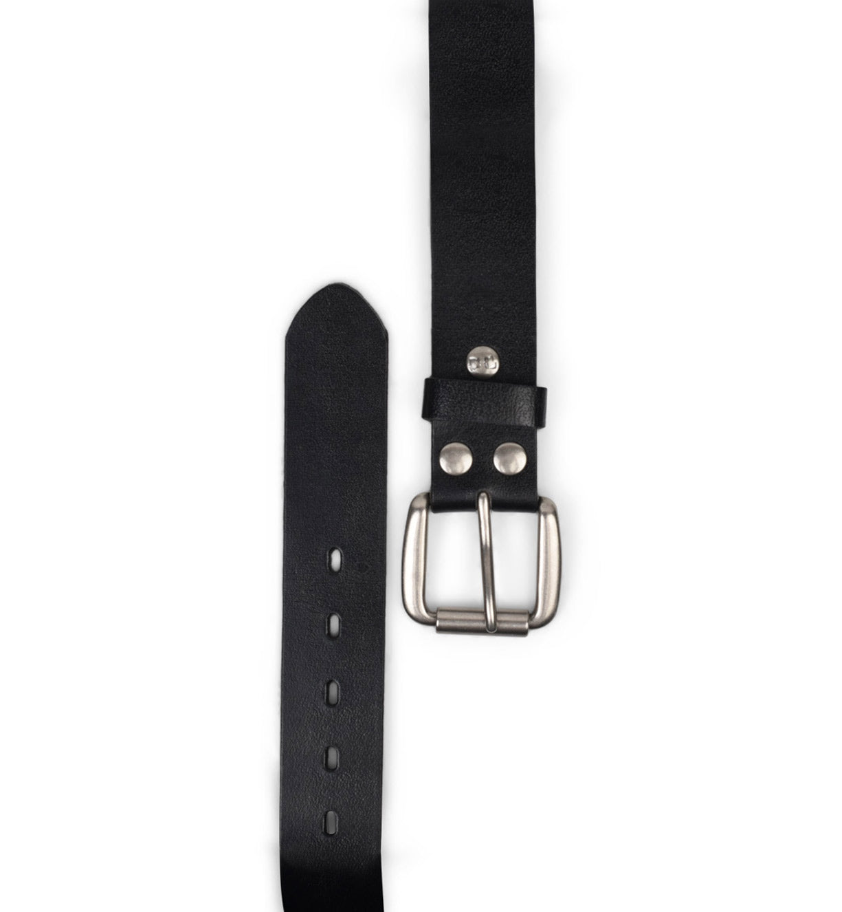 A Bed Stu Drifter black leather belt on a white background.