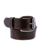 A Drifter brown leather belt on a white background by Bed Stu.
