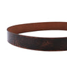 A Drifter brown leather belt on a white background, by Bed Stu.